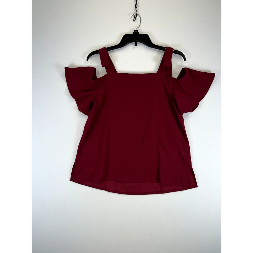 Ann Taylor Petite Blouse Women’s Size SP Red Short Sleeve 100% Polyester - Picture 2 of 6
